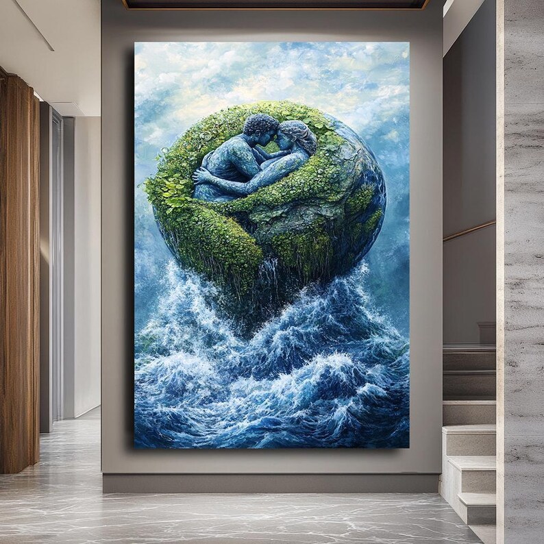 Romantic Earth and Water Couple Canvas Print – Symbolic Wall Art for Living Room image 3