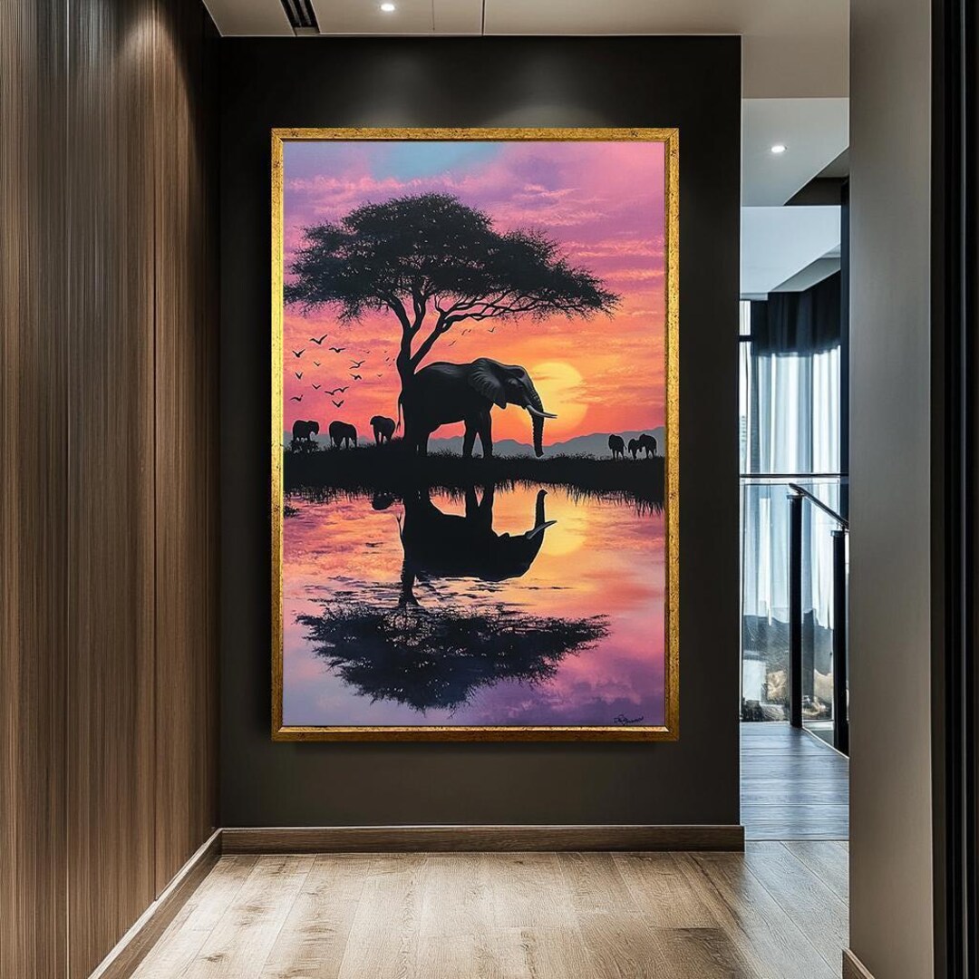 African Sunset With Elephants Canvas Art | Serene Safari Landscape Wall ...