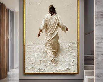 Jesus geht auf Wasser Wandkunst - Christliche Leinwandmalerei - Biblische Kunst - Inspirierende religiöse Wanddeko