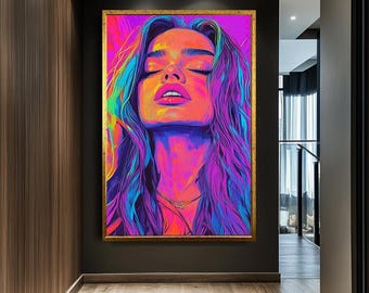 ポップアートの女性キャンバス - カラフルな女性の肖像画の壁アート