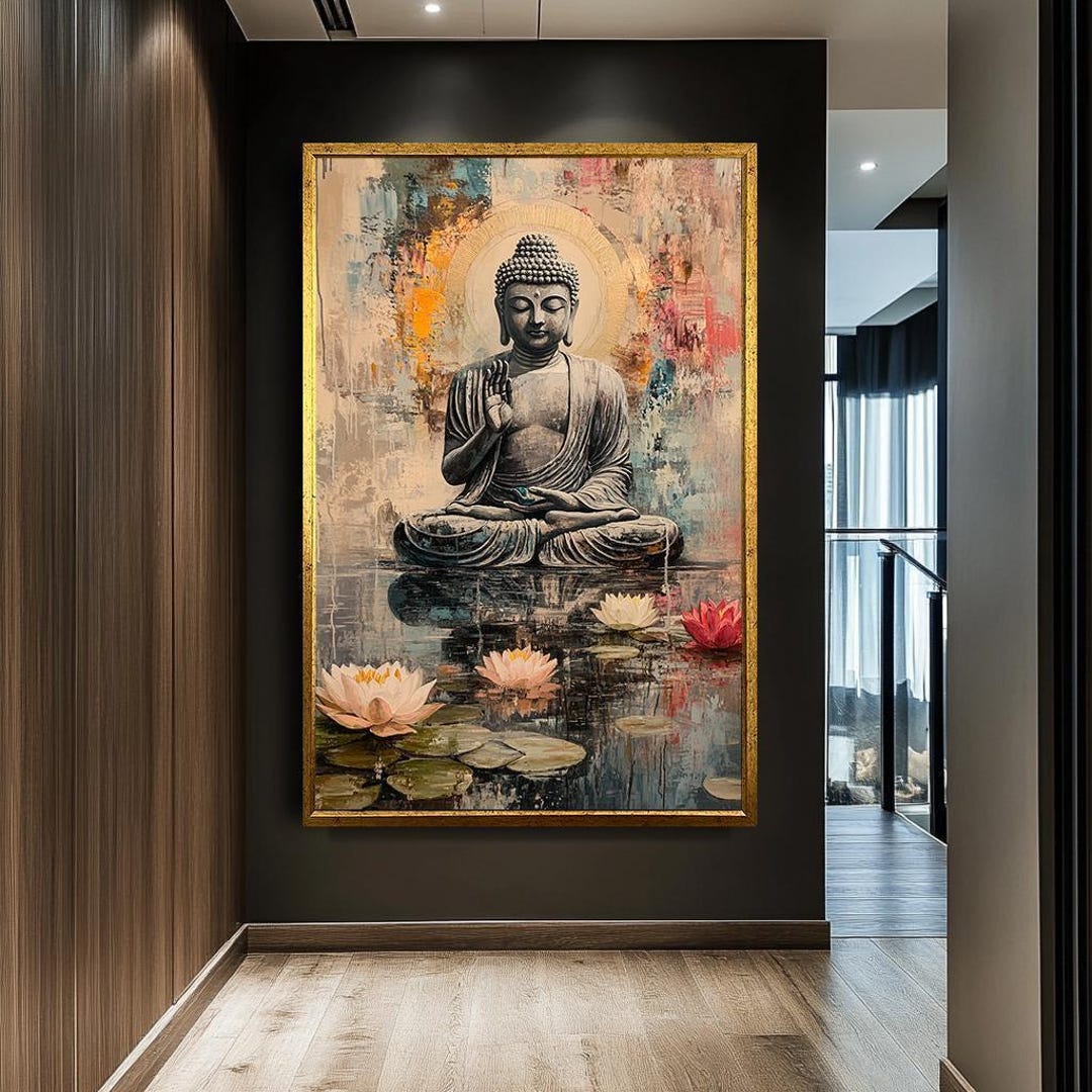Buddha and Lotus Canvas Print, Zen Meditation Wall Art, Spiritual Home ...