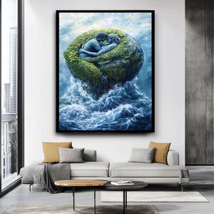 Romantic Earth and Water Couple Canvas Print – Symbolic Wall Art for Living Room image 5