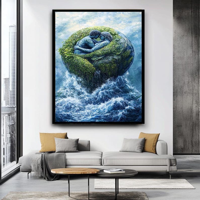 Romantic Earth and Water Couple Canvas Print – Symbolic Wall Art for Living Room image 5