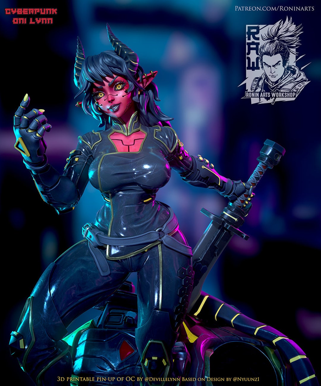 3D Printable Cyberpunk Catgirl - Crouch Pose by Studio Sol Union