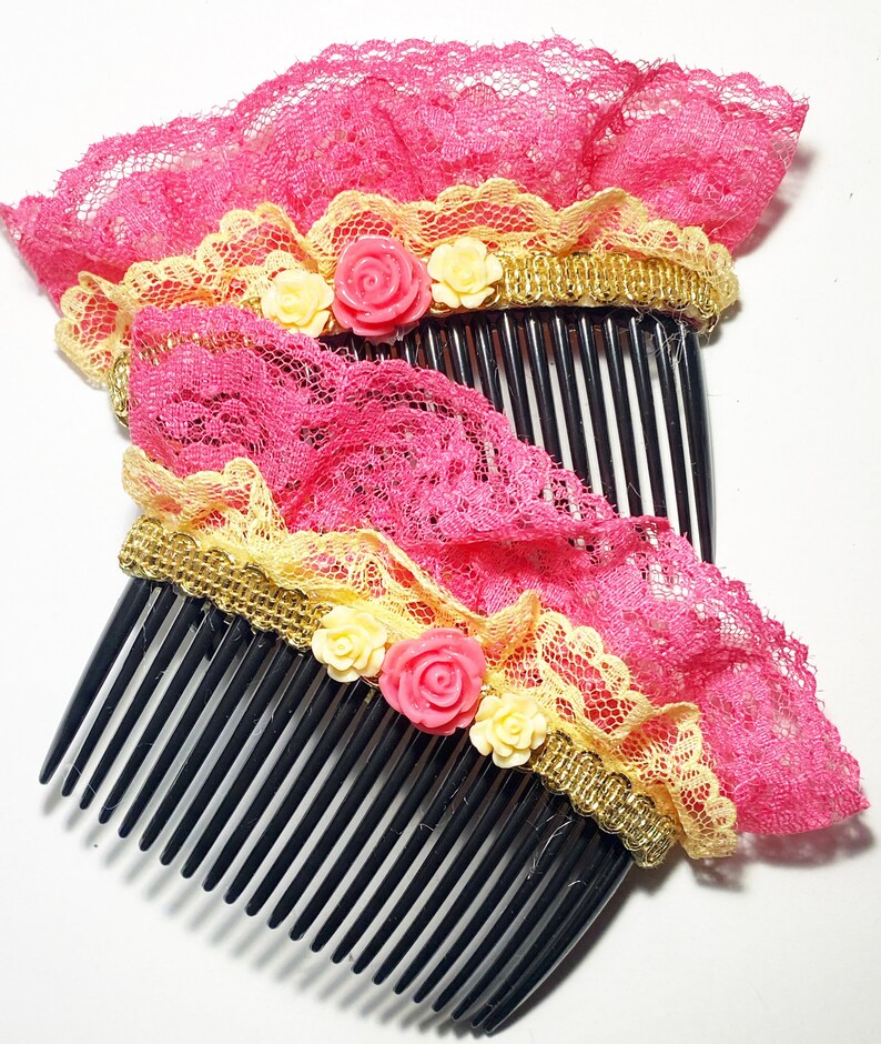 Pink  Yellow Flamenco Hair Combs