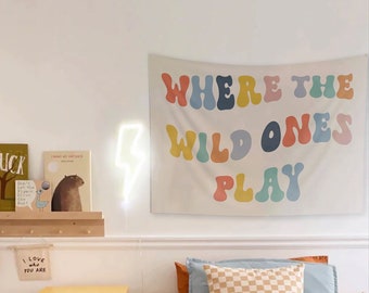 Where The Wild Ones Play Wall Hanging Play Room Decor Boho Wild One Wall Hanging Playroom Sign Custom Nursery Tapestry Toddler Room Decor