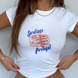 Sardines Baby Tee Tinned Fish Baby Tee Lisbon Shirt Baby Tee Y2K Tinned Fish Shirt Y2K Baby Tee Summer Baby Tee Tomato Girl Summer Shirt
