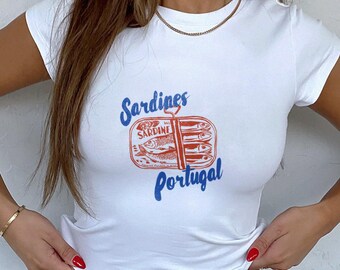 Sardines Baby Tee Tinned Fish Baby Tee Lisbon Shirt Baby Tee Y2K Tinned Fish Shirt Y2K Baby Tee Summer Baby Tee Tomato Girl Summer Shirt