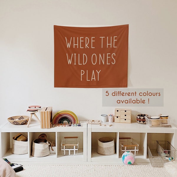 Where The Wild Ones Play Wall Hanging Play Room Decor Boho Wild One Wall Hanging Playroom Sign Custom Nursery Tapestry Toddler Room Decor