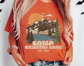 Retro Camp Crystal Lake-skjorta Campingskjorta Halloween-skjorta 80-talslägerrådgivare-skjorta Skräckfilmspresenter Sommarläger-skjorta Lägermöhling