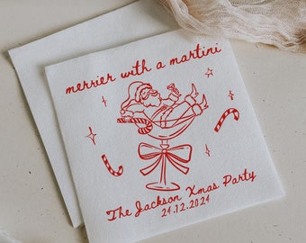 Merrier With A Martini-servetten Tini Bit Merry-servetten Aangepaste servetten Kerstfeestservetten Kerstcocktailservetten Kerstmanservetten