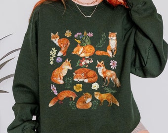 Fox Collage Sweatshirt Granola Girl Red Fox Sweatshirt Gifts For Fox Lovers Whimsigoth Clothing Fox Wildflower Sweater Forestcore Sweater