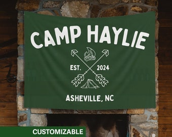 Camp Tapestry Custom Camp Bachelorette Flag Bachelorette Decor Custom Banner Asheville Cabin Crew Flag Lake Bachelorette Sign Camp Banner