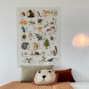 Woodland Alphabet Poster Woodland Nursery Decor Animal Alphabet Tapestry Educational Classroom Tapestry Nursery Tapestry Playroom Wall Decor