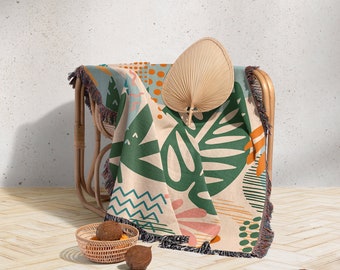 Matisse Woven Blanket Woven Throw Blanket Boho Throw Blanket Picnic Blanket Green Blanket Mid Century Blanket Matisse Botanical Tapestry