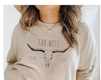 Boho Cow Skull Sweatshirt Western Crewneck Cowgirl Sweatshirt Rodeo Crewneck Desert Crewneck Longhorn Shirt Western Boho Sweatshirt