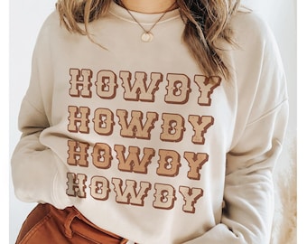 Moletom Howdy, estilo country, gola redonda, moletom para despedida de solteira, camiseta Howdy, estilo country, suéter Howdy