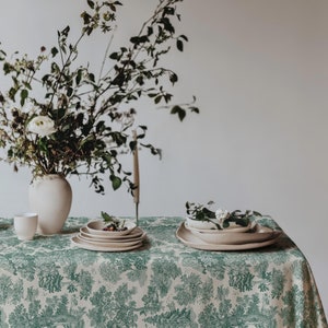 Sage Green Toile De Jouy Tablecloth Toile Tablecloth French Tablecloth Vintage Tablecloth Christmas Tablecloth French Provence Tablecloth