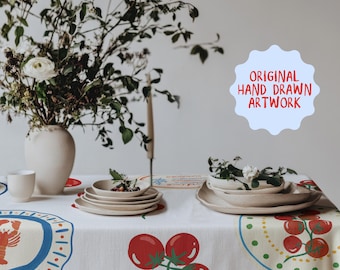 Tomato Tablecloth Hand Drawn Tablecloth Italian Summer Tablecloth Italian Theme Tablecloth Italian Dinner Party Decor Thats Amore Tablecloth