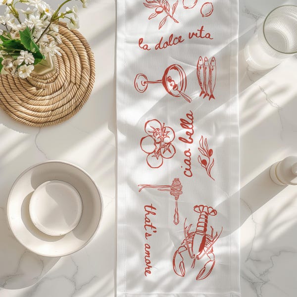 Italian Summer Table Runner Italian Wedding Decor Italian Dinner Party Decor That's Amore Table Runner Summer Italian Collage Table Runner
