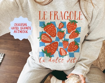 Fragole sweater Aardbeiensweater Italiaanse markt sweater Tomato Girl zomersweater Strawberry Market Shirt La Dolce Vita-shirt