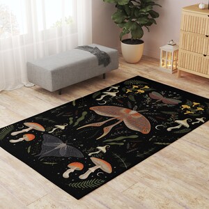 Mushroom Rug Goblincore Decor Mushroom Decor Witchy Rug Mushroom Area Rug Cottagecore Rug Luna Moth Rug Grunge Fairycore Decor Aesthetic Rug