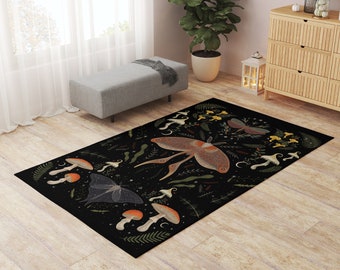 Mushroom Rug Goblincore Decor Mushroom Decor Witchy Rug Mushroom Area Rug Cottagecore Rug Luna Moth Rug Grunge Fairycore Decor Aesthetic Rug