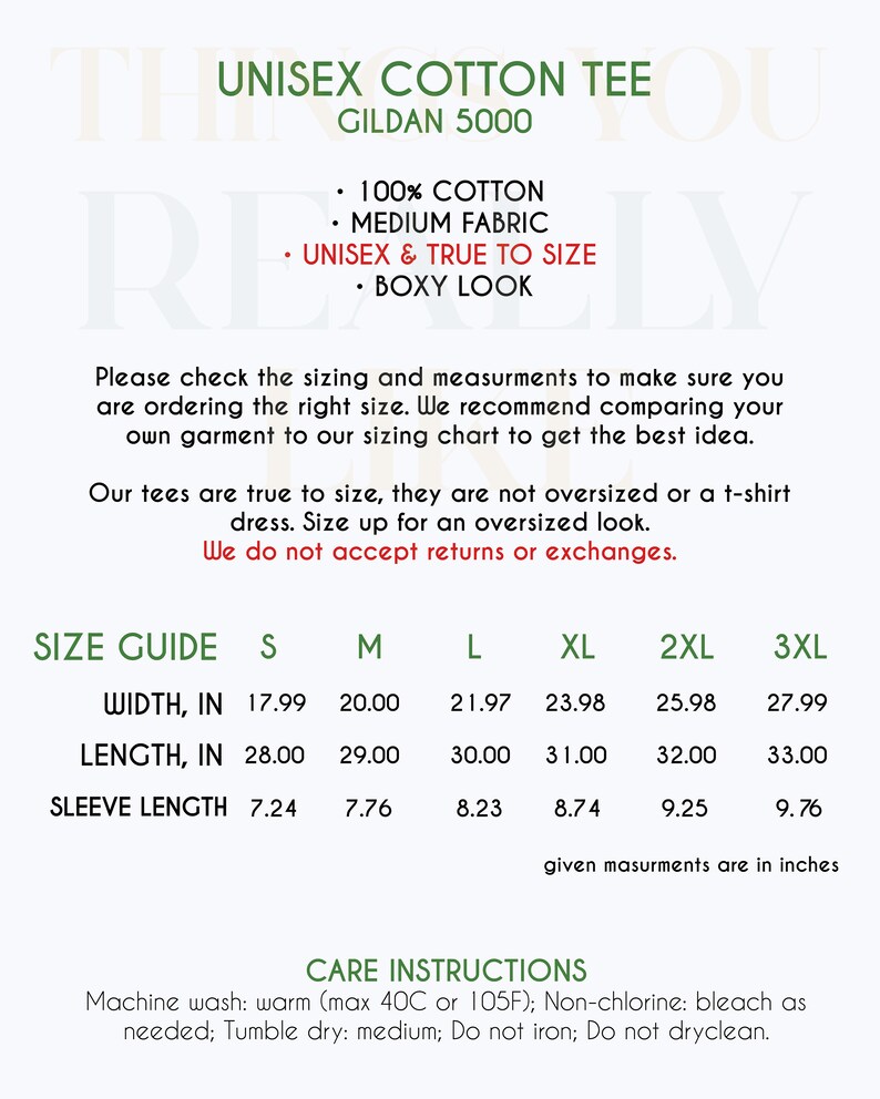 Pu&ograve; includere: Tabella delle taglie per una t-shirt di cotone unisex di Gildan. La tabella mostra le misure in pollici per larghezza, lunghezza e lunghezza della manica per le taglie S, M, L, XL, 2XL e 3XL. La t-shirt &egrave; realizzata in 100% cotone e ha un peso medio del tessuto. &Egrave; fedele alla taglia e ha un aspetto squadrato.