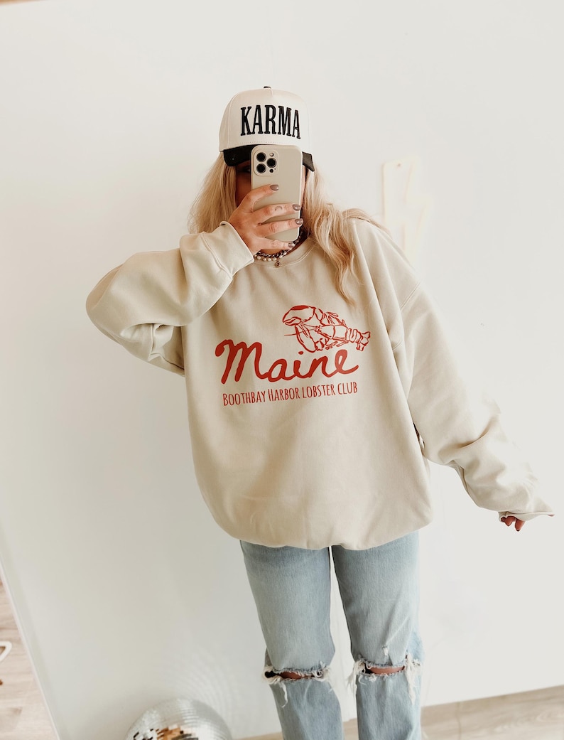 Maine Sweatshirt Lobster Sweatshirt New England Sweatshirt Maine Bachelorette Boothbay Harbor Sweatshirt Beachy Sweatshirt Coastal Aesthetic image 1