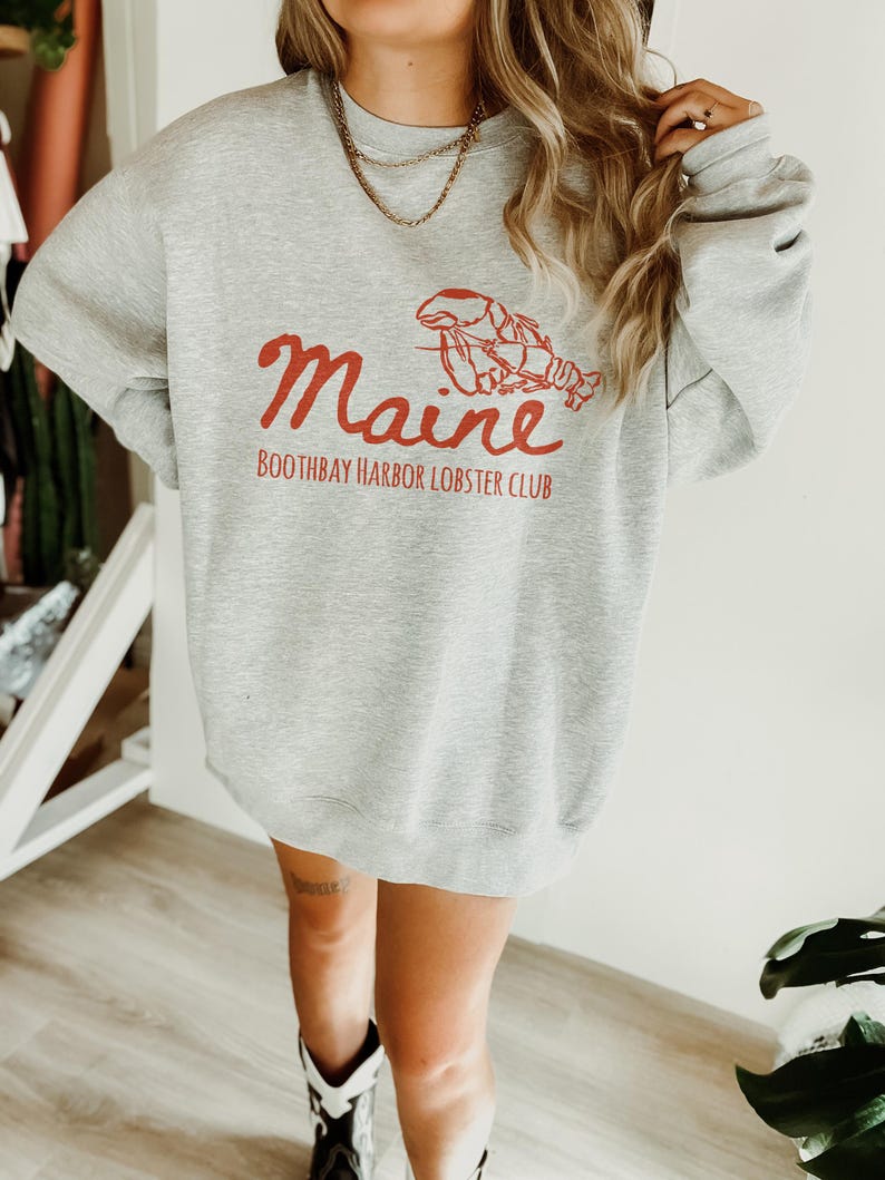 Maine Sweatshirt Lobster Sweatshirt New England Sweatshirt Maine Bachelorette Boothbay Harbor Sweatshirt Beachy Sweatshirt Coastal Aesthetic image 3