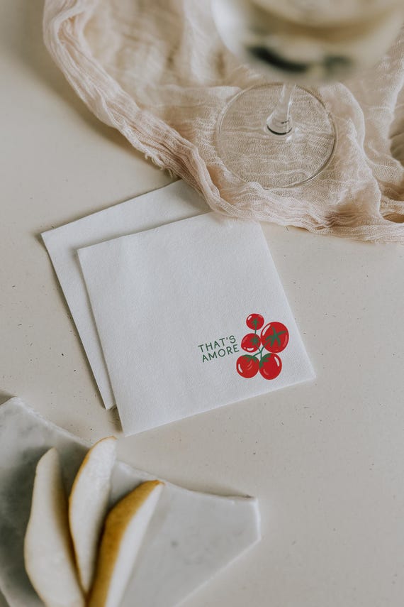 Custom Wedding Napkins Thats Amore Napkins Italian Wedding Napkins Pizza Party Napkins Custom Cocktail Napkins Pizza Bar Tomato Napkins