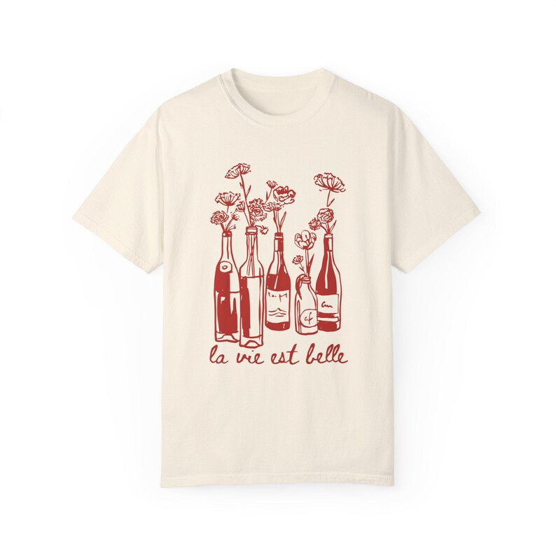Chemise La Vie Est Belle T-shirt Paris tendance Chemise marché aux fleurs Chemise Paris Joie De Vivre Chemise mot français Chemise vase à fleurs Top propre fille image 5