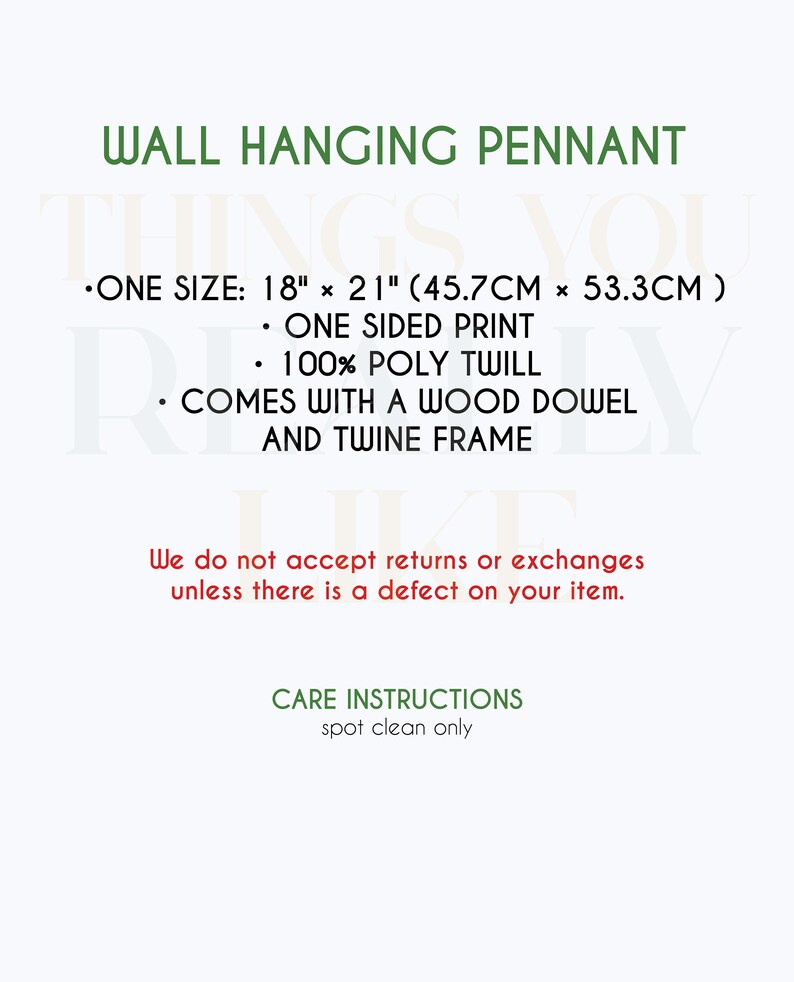 May include: A wall hanging pennant with the text "Things You Rely" in a white font on a peach background. The pennant is 18 inches by 21 inches (45.7 cm by 53.3 cm) and is made of 100% poly twill. It comes with a wood dowel and twine frame. Care instructions: spot clean only.