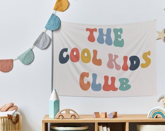 The Cool Kids Club Flag Play Room Decor Playroom Sign Play All Day Sign Playroom Wall Decor Lets Play Sign Retro Playroom Tapestry Play Room