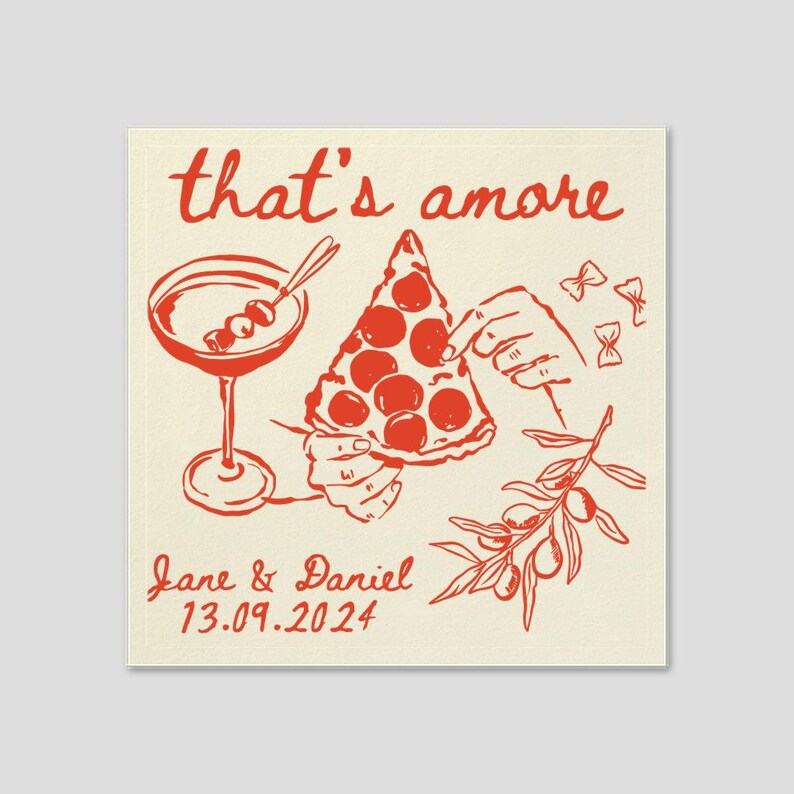Tovaglioli personalizzati per matrimoni, tovaglioli That's Amore, tovaglioli per matrimoni italiani, decorazioni per feste di pasta, tovaglioli personalizzati per cocktail, tovaglioli per pizzerie, tovaglioli per l'estate italiana immagine 5