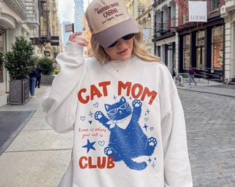 Katzen Mom Club Sweatshirt Katze Hand gezeichnet Cat Mom Club Shirt Kundenspezifisches Katzen-Shirt Katzen Mom Sweatshirt Adoption Datum Geschenk Katze Themen Geschenke Lustige Katze