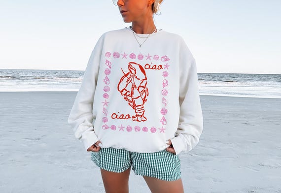 Ciao Sweatshirt Seafood Sweatshirt Lobster Sweater Italy Sweatshirt Italian Gifts Seashell Sweatshirt Amalfi Coast Sweatshirt Fisherman Core