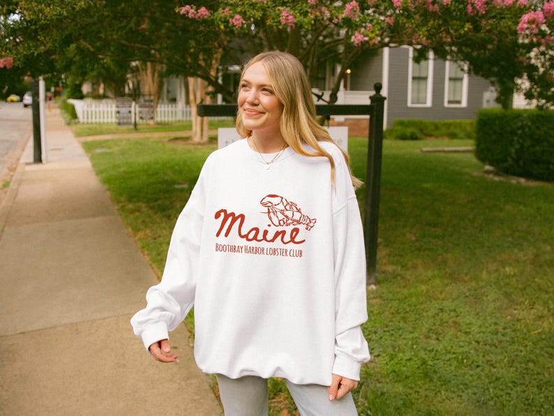 Maine Sweatshirt Lobster Sweatshirt New England Sweatshirt Maine Bachelorette Boothbay Harbor Sweatshirt Beachy Sweatshirt Coastal Aesthetic image 4