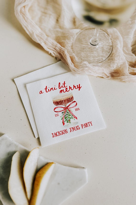 A Tini Bit Merry Napkins Xmas Party Napkins Christmas Party Napkins Cocktail Napkins Personalized Napkin Xmas Cin Cin Napkins Martini Napkin