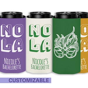 Nola Bachelorette Decorations Nola Bachelorette Skinny Can Coolers New Orleans Bachelorette Party Favors Mardi Gras Bach Custom Can Holder