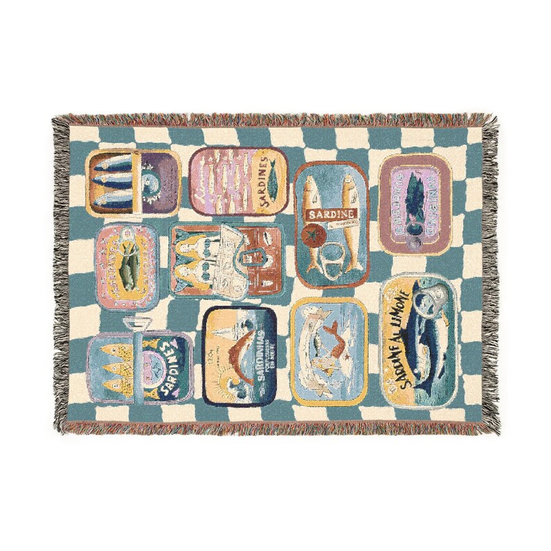 Tinned Fish Woven Throw Sardines Blanket Retro Sardines Woven Blanket Sardines Decor Aesthetic Fisherman Unique Fishing Gift For Fishermen image 7
