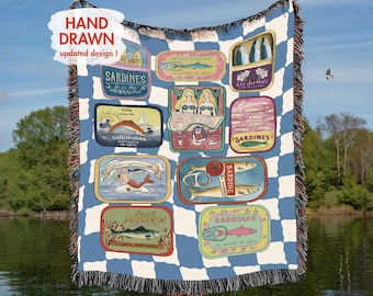 Tinned Fish Woven Throw Sardines Blanket Retro Sardines Woven Blanket Sardines Decor Aesthetic Fisherman Unique Fishing Gift For Fishermen