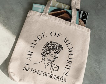 The Song of Achilles Tote Bag TSOA Bag I am Made of Memories Book Lover Literary Tote Bag Greek Mythology Tote Bag Dark Academia Tote Bag