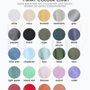 May include: A colour chart displaying 20 different t-shirt colours. The colours are arranged in rows and labelled with their names. The chart is titled "Comfort Colors T-Shirt Colour Chart".