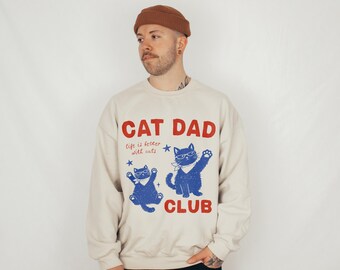 Katzen-Vati-Verein-Sweatshirt Katze Hand gezeichnetes Katzen-Väter-Verein-Hemd Kundenspezifisches Katzen-Hemd Katzen-Vati-Sweatshirt Adoptionsdatum Geschenk Katzenbezogene Geschenke Lustige Katze