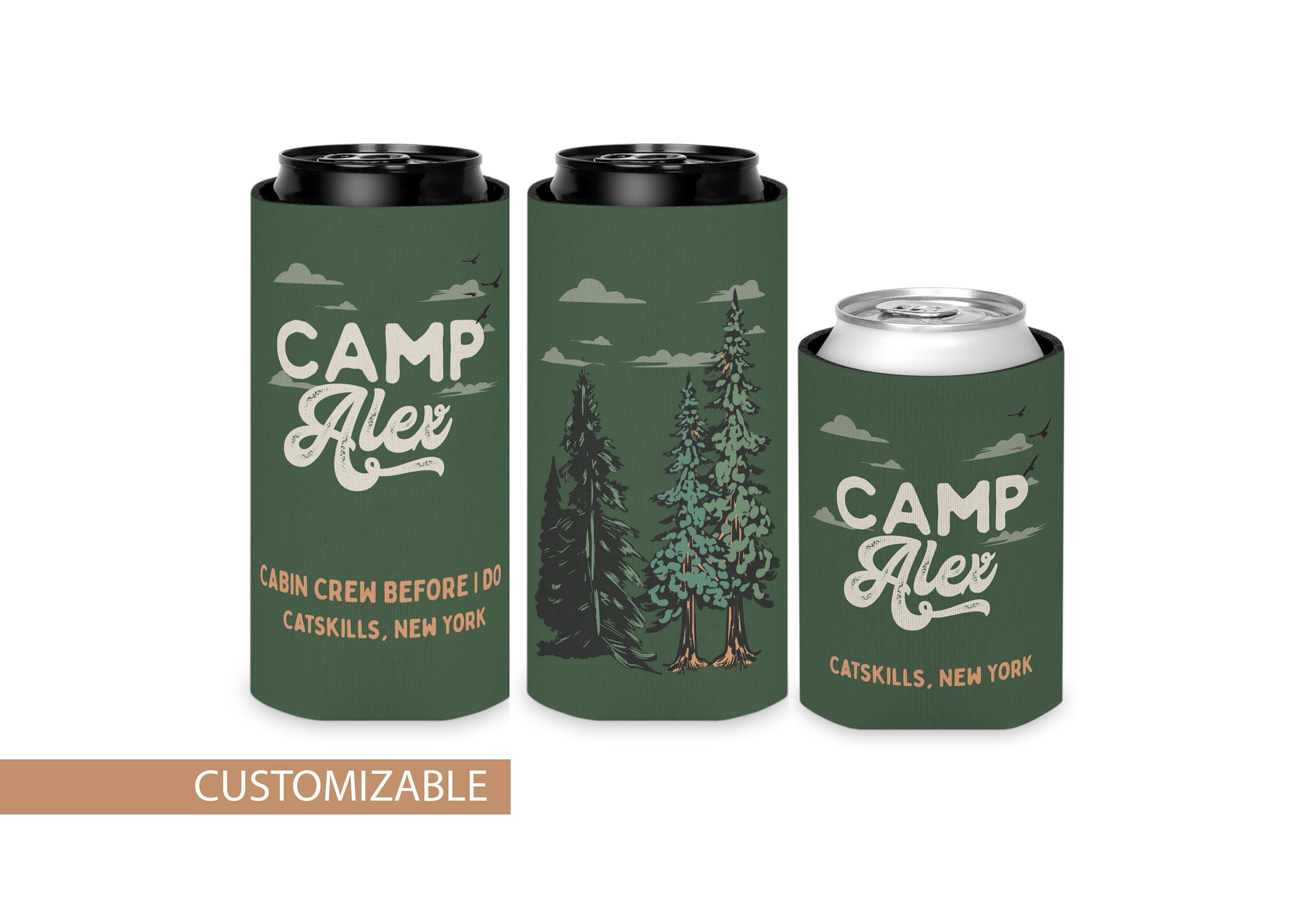 Outdoor Squad Personalized Slim Seltzer Koozie, Engraved Camping