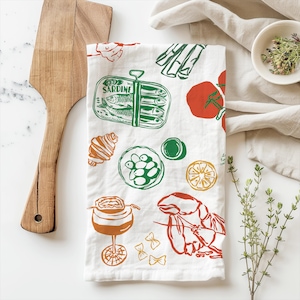 Italiaanse markt theedoek Kreeft theedoek Oester theedoek Veggie theedoek Nonna cadeau Sardines theedoek Amalfikust decor Italië keuken