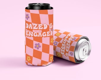 Dazed and Engaged Can Cooler Boozed and Confused Stubby Holder Retro Bachelorette Slim Can Holder Austin Bachelorette Skinny Can Cooler