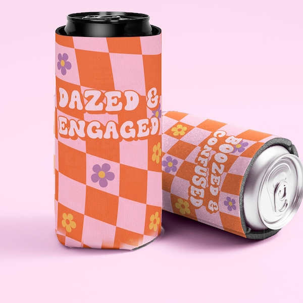 Dazed and Engaged Can Cooler Boozed and Confused Stubby Holder Retro Bachelorette Slim Can Holder Austin Bachelorette Skinny Can Cooler