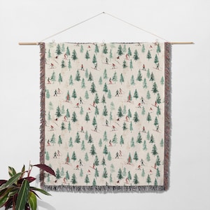 Ski Woven Blanket Ski Themed Gift Woven Throw Blanket Winter Wall Tapestry Ski Stuff Ski Bedding Ski Resort Blanket Unique Holiday Gift Idea